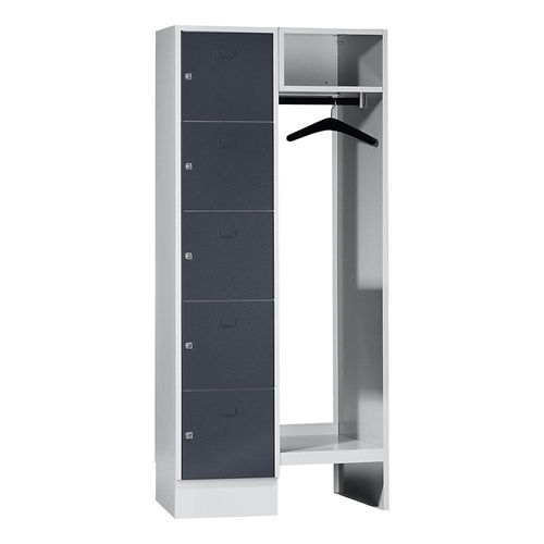 4250618216898 - Schließfachgarderoben-System 5 Fächer links 5 Kleiderbügel Gesamtbreite 850 mm Fachbreite 398 mm basaltgrau lichtgrau 4250618216898 - Schließfachgarderoben-System 5 Fächer links 5 Kleiderbügel Gesamtbreite 850 mm Fachbreite 398 mm basaltgrau lichtgrau