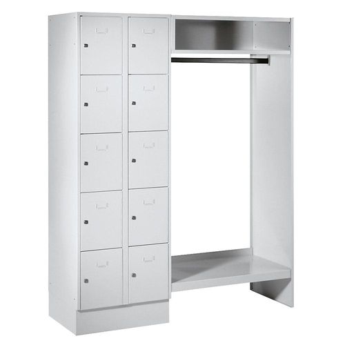4250618217420 - Schließfachgarderoben-System 10 Fächer links 10 Kleiderbügel Gesamtbreite 1470 mm Fachbreite 298 mm lichtgrau