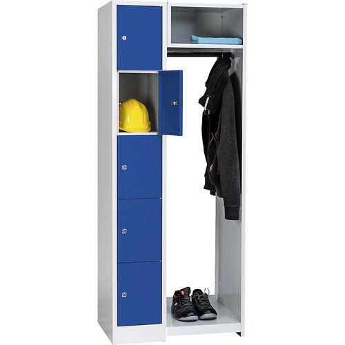 4250618216553 - Schließfachgarderoben-System 5 Fächer links 5 Kleiderbügel Gesamtbreite 750 mm Fachbreite 298 mm enzianblau