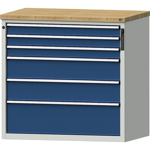 4014641800314 - Schubladenschrank elektronisches PIN-Schloss 6 Schubladen HxBxT 1020 x 1060 x 685 mm blau 4014641800314 - Schubladenschrank elektronisches PIN-Schloss 6 Schubladen HxBxT 1020 x 1060 x 685 mm blau