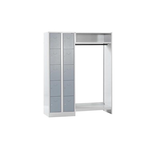4250618249681 - Schließfachgarderoben-System 10 Fächer links 10 Kleiderbügel Gesamtbreite 1470 mm Fachbreite 298 mm silbergrau lichtgrau