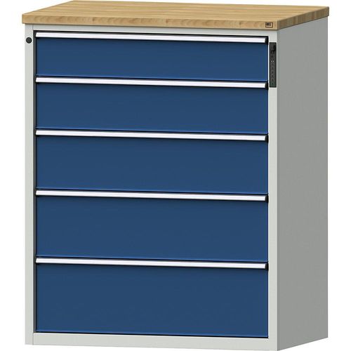 4014641800253 - Schubladenschrank elektronisches PIN-Schloss 5 Schubladen HxBxT 1320 x 1060 x 685 mm blau
