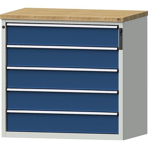 4014641800055 - Schubladenschrank elektronisches PIN-Schloss 5 x 180 mm Schubladen HxBxT 1020 x 1060 x 685 mm blau