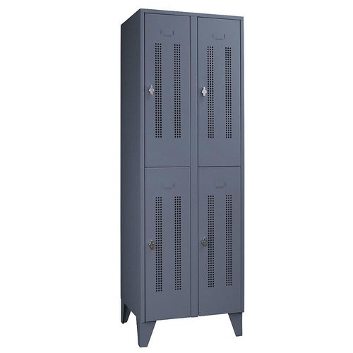 4250618239354 - Stahlspind mit Stollenfüßen Abteile halbhoch Lochblechtüren Abteilbreite 300 mm 4 Fächer blaugrau 4250618239354 - Stahlspind mit Stollenfüßen Abteile halbhoch Lochblechtüren Abteilbreite 300 mm 4 Fächer blaugrau