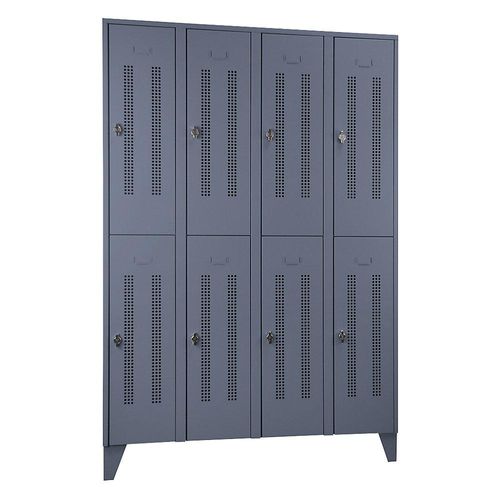 4250618239699 - Stahlspind mit Stollenfüßen Abteile halbhoch Lochblechtüren Abteilbreite 300 mm 8 Fächer blaugrau 4250618239699 - Stahlspind mit Stollenfüßen Abteile halbhoch Lochblechtüren Abteilbreite 300 mm 8 Fächer blaugrau