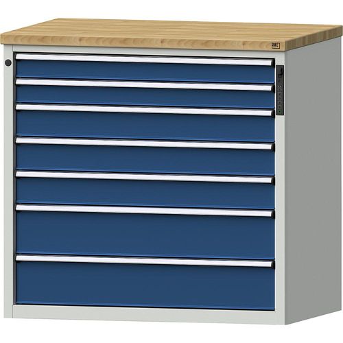 4014641800239 - Schubladenschrank elektronisches PIN-Schloss 7 Schubladen HxBxT 1020 x 1060 x 685 mm blau