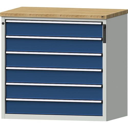 4014641805784 - Schubladenschrank NFC-Schloss 6 x 150 mm Schubladen HxBxT 1020 x 1065 x 685 mm blau 4014641805784 - Schubladenschrank NFC-Schloss 6 x 150 mm Schubladen HxBxT 1020 x 1065 x 685 mm blau