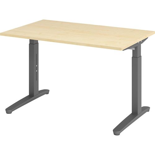 4032062172278 - eurokraft pro ANNY - Schreibtisch mit C-Fußgestell höhenverstellbar 650 - 850 mm Breite 1200 mm Ahorn-Dekor   graphit