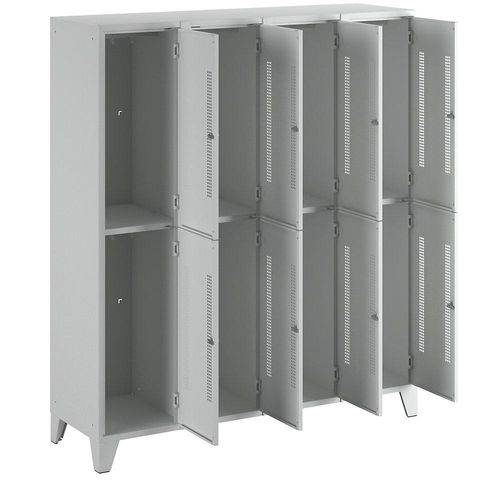 4250618239828 - Stahlspind mit Stollenfüßen Abteile halbhoch Lochblechtüren Abteilbreite 400 mm 8 Fächer lichtgrau 4250618239828 - Stahlspind mit Stollenfüßen Abteile halbhoch Lochblechtüren Abteilbreite 400 mm 8 Fächer lichtgrau