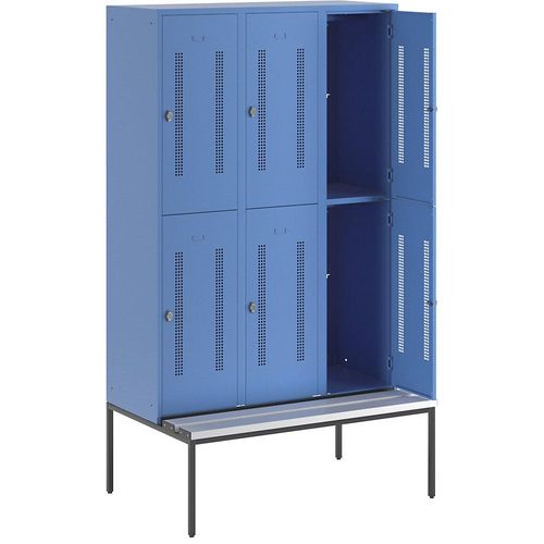 4250618236308 - Halbhoher Garderobenschrank mit Sitzbankuntergestell 400 mm 6 Fächer Lochblech lichtblau 4250618236308 - Halbhoher Garderobenschrank mit Sitzbankuntergestell 400 mm 6 Fächer Lochblech lichtblau