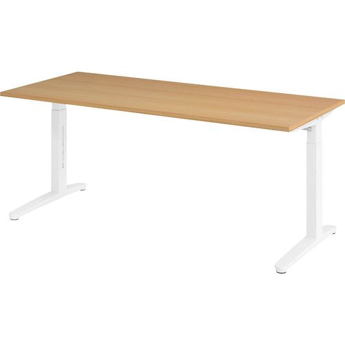 4032062169650 - eurokraft pro ANNY - Schreibtisch mit C-Fußgestell höhenverstellbar 650 - 850 mm Breite 1800 mm Buche   weiß