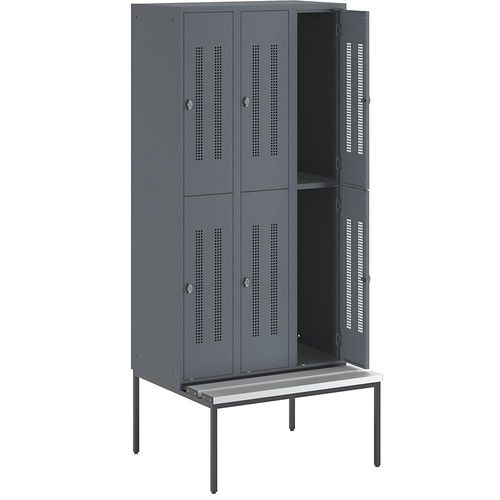 4250618236278 - Halbhoher Garderobenschrank mit Sitzbankuntergestell 300 mm 6 Fächer Lochblech blaugrau 4250618236278 - Halbhoher Garderobenschrank mit Sitzbankuntergestell 300 mm 6 Fächer Lochblech blaugrau