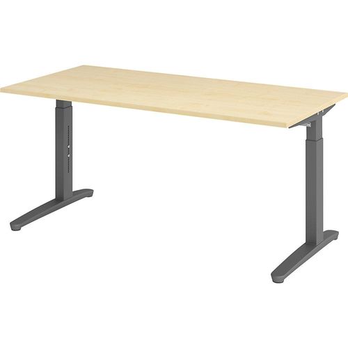 4032062172414 - eurokraft pro ANNY - Schreibtisch mit C-Fußgestell höhenverstellbar 650 - 850 mm Breite 1600 mm Ahorn-Dekor   graphit