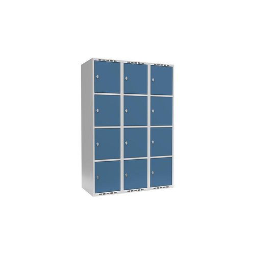 7042424834840 - 4er-Schließfachschrank Fydor 3 Abteile lichtgrau   brillantblau B 1200 mm 3 Abteile flache Dachform Vorhängeschloss kaiserkraft
