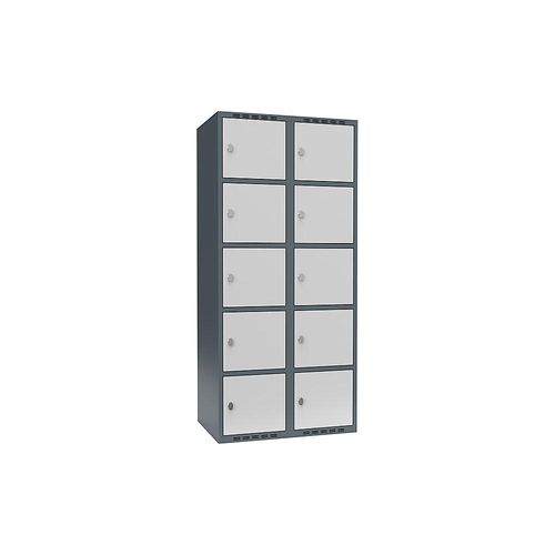 7042424834789 - 5er-Schließfachschrank Fydor 2 Abteile blaugrau   lichtgrau B 800 mm 2 Abteile flache Dachform Vorhängeschloss kaiserkraft