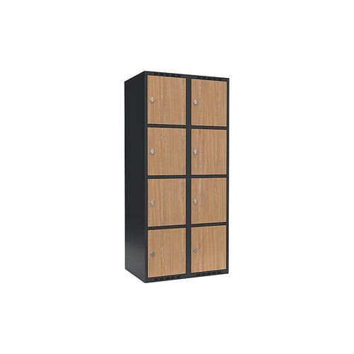 7042424833850 - 4er-Schließfachschrank Fydor 2 Abteile grau   Eiche B 800 mm 2 Abteile flache Dachform Vorhängeschloss kaiserkraft