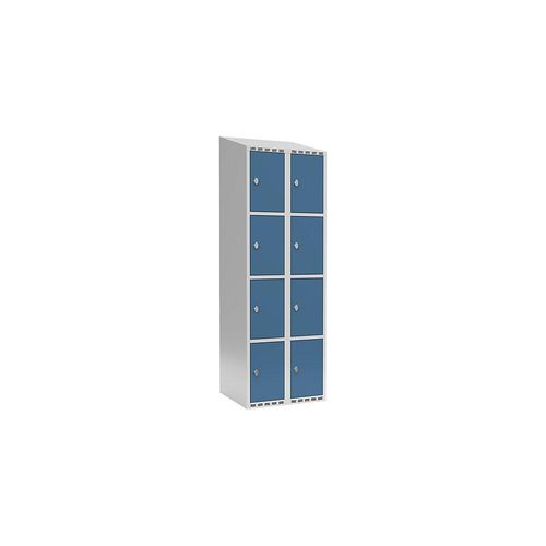 7042424834000 - 4er-Schließfachschrank Fydor 2 Abteile lichtgrau brillantblau B 600 mm 2 Abteile schräge Dachform Vorhängeschloss kaiserkraft 7042424834000 - 4er-Schließfachschrank Fydor 2 Abteile lichtgrau brillantblau B 600 mm 2 Abteile schräge Dachform Vorhängeschloss kaiserkraft