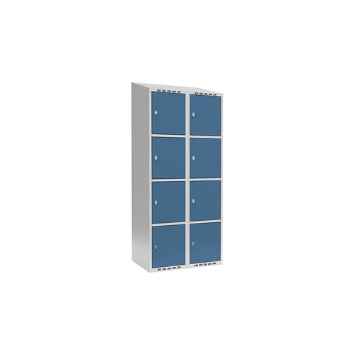 7042424834185 - 4er-Schließfachschrank Fydor 2 Abteile lichtgrau   brillantblau B 800 mm 2 Abteile schräge Dachform Vorhängeschloss kaiserkraft