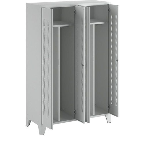 4250618219783 - Stahlspind mit Stollenfüßen Abteile schrankhoch Lochblechtüren Abteilbreite 600 mm 2 Abteile lichtgrau