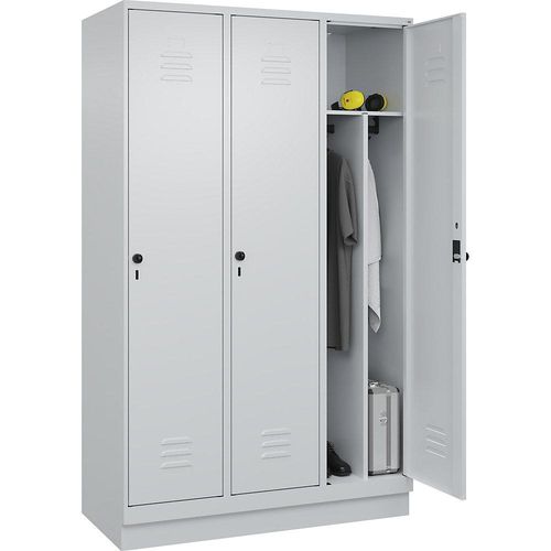 4066681655881 - Schwarz-Weiß-Spind Classic PLUS schmal 3 Abteile Trennwand verkürzt lichtgrau B 1200 mm mit Bodensockel Drehriegel Trennwand mittig C+P 4066681655881 - Schwarz-Weiß-Spind Classic PLUS schmal 3 Abteile Trennwand verkürzt lichtgrau B 1200 mm mit Bodensockel Drehriegel Trennwand mittig C+P