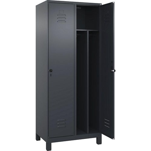 4066681650091 - Schwarz-Weiß-Spind Classic PLUS schmal 2 Abteile Trennwand verkürzt grau B 800 mm mit Füßen Drehriegel Trennwand mittig C+P 4066681650091 - Schwarz-Weiß-Spind Classic PLUS schmal 2 Abteile Trennwand verkürzt grau B 800 mm mit Füßen Drehriegel Trennwand mittig C+P