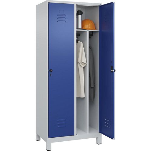 4066681689190 - Schwarz-Weiß-Spind Classic PLUS schmal 2 Abteile Trennwand verkürzt lichtgrau enzianblau B 800 mm mit Füßen Drehriegel Trennwand mittig C+P 4066681689190 - Schwarz-Weiß-Spind Classic PLUS schmal 2 Abteile Trennwand verkürzt lichtgrau enzianblau B 800 mm mit Füßen Drehriegel Trennwand mittig C+P