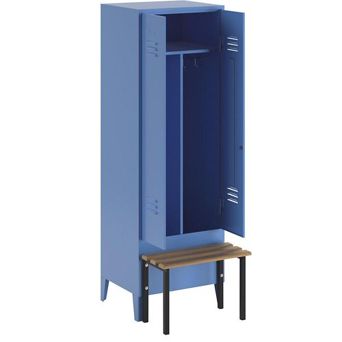 4250618229980 - Schwarz-Weiß-Spind Berlin 2 mit Sitzbank 1 Abteil lichtblau B 600 mm vorgebaut Buchenholz Wolf 4250618229980 - Schwarz-Weiß-Spind Berlin 2 mit Sitzbank 1 Abteil lichtblau B 600 mm vorgebaut Buchenholz Wolf