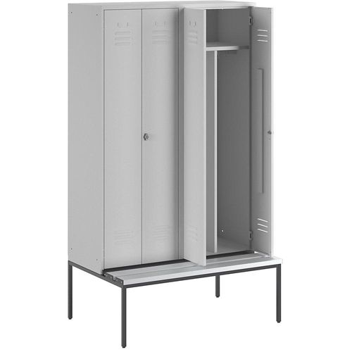 4250618232249 - Schwarz-Weiß-Spind Berlin 2 mit Sitzbank 2 Abteile lichtgrau B 1200 mm untergebaut Kunststoff Wolf