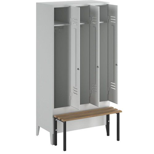 4250618230559 - Kleiderspind mit vorgebauter Bank Vollwand-Türen Abteilbreite 300 mm 3 Abteile lichtgrau 4250618230559 - Kleiderspind mit vorgebauter Bank Vollwand-Türen Abteilbreite 300 mm 3 Abteile lichtgrau