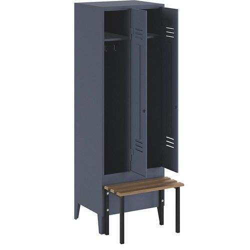 4250618230146 - Kleiderspind mit vorgebauter Bank Vollwand-Türen Abteilbreite 300 mm 2 Abteile blaugrau 4250618230146 - Kleiderspind mit vorgebauter Bank Vollwand-Türen Abteilbreite 300 mm 2 Abteile blaugrau