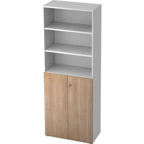 4032062145104 - eurokraft pro Kombi-Schrank 5 Fachböden 2 Flügeltüren weiß   Nussbaum-Dekor