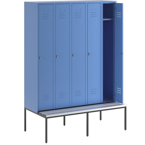 4250618232904 - Kleiderspind mit untergebauter Bank Vollwand-Türen Abteilbreite 300 mm 5 Abteile lichtblau 4250618232904 - Kleiderspind mit untergebauter Bank Vollwand-Türen Abteilbreite 300 mm 5 Abteile lichtblau
