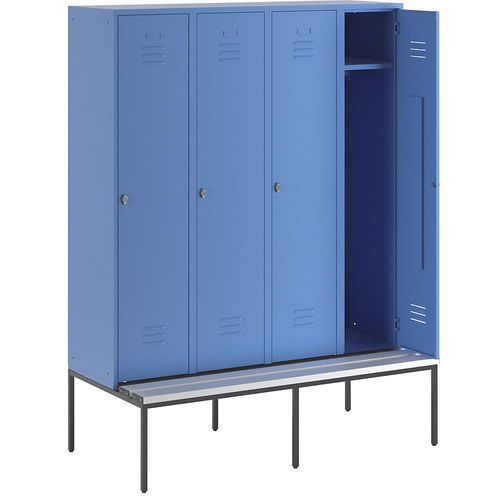 4250618232799 - Kleiderspind mit untergebauter Bank Vollwand-Türen Abteilbreite 400 mm 4 Abteile lichtblau