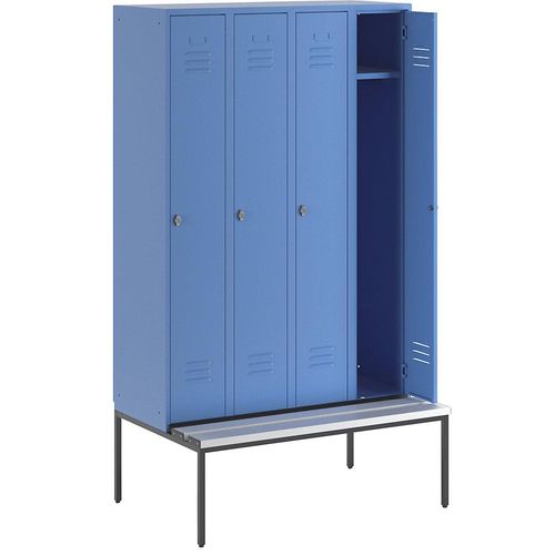 4250618232607 - Kleiderspind mit untergebauter Bank Vollwand-Türen Abteilbreite 300 mm 4 Abteile lichtblau 4250618232607 - Kleiderspind mit untergebauter Bank Vollwand-Türen Abteilbreite 300 mm 4 Abteile lichtblau