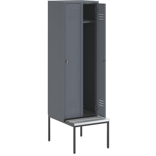4250618231914 - Kleiderspind mit untergebauter Bank Vollwand-Türen Abteilbreite 300 mm 2 Abteile blaugrau 4250618231914 - Kleiderspind mit untergebauter Bank Vollwand-Türen Abteilbreite 300 mm 2 Abteile blaugrau