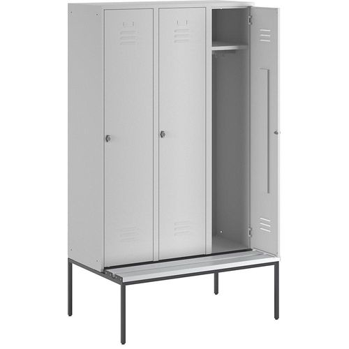 4250618232560 - Kleiderspind mit untergebauter Bank Vollwand-Türen Abteilbreite 400 mm 3 Abteile lichtgrau 4250618232560 - Kleiderspind mit untergebauter Bank Vollwand-Türen Abteilbreite 400 mm 3 Abteile lichtgrau