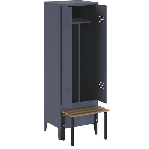 4250618230030 - Schwarz-Weiß-Spind Berlin 2 mit Sitzbank 1 Abteil blaugrau B 600 mm vorgebaut Buchenholz Wolf 4250618230030 - Schwarz-Weiß-Spind Berlin 2 mit Sitzbank 1 Abteil blaugrau B 600 mm vorgebaut Buchenholz Wolf