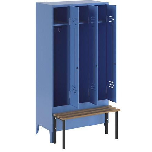 4250618230474 - Kleiderspind mit vorgebauter Bank Vollwand-Türen Abteilbreite 300 mm 3 Abteile lichtblau