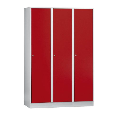 4250618210445 - Spind München 3 Abteile lichtgrau   feuerrot B 1200 mm mit Bodensockel Wolf