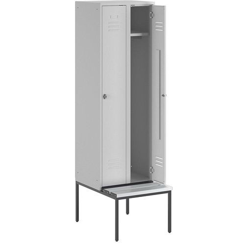 4250618231938 - Kleiderspind mit untergebauter Bank Vollwand-Türen Abteilbreite 300 mm 2 Abteile lichtgrau 4250618231938 - Kleiderspind mit untergebauter Bank Vollwand-Türen Abteilbreite 300 mm 2 Abteile lichtgrau