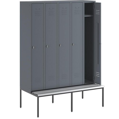 4250618232966 - Kleiderspind mit untergebauter Bank Vollwand-Türen Abteilbreite 300 mm 5 Abteile blaugrau 4250618232966 - Kleiderspind mit untergebauter Bank Vollwand-Türen Abteilbreite 300 mm 5 Abteile blaugrau