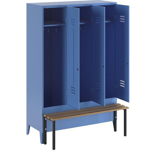 4250618230665 - Kleiderspind mit vorgebauter Bank Vollwand-Türen Abteilbreite 400 mm 3 Abteile lichtblau