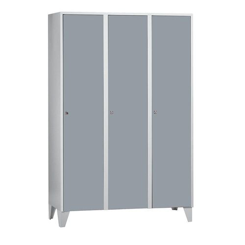 4250618250915 - Garderobenschrank mit Füßen HxBxT 1850 x 1200 x 500 mm 3 Abteile silbergrau 4250618250915 - Garderobenschrank mit Füßen HxBxT 1850 x 1200 x 500 mm 3 Abteile silbergrau