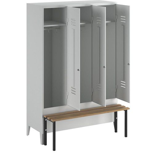 4250618230740 - Kleiderspind mit vorgebauter Bank Vollwand-Türen Abteilbreite 400 mm 3 Abteile lichtgrau 4250618230740 - Kleiderspind mit vorgebauter Bank Vollwand-Türen Abteilbreite 400 mm 3 Abteile lichtgrau