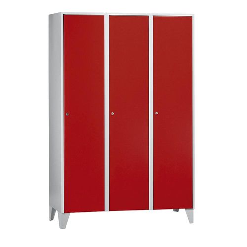 4250618208343 - Garderobenschrank mit Füßen HxBxT 1850 x 1200 x 500 mm 3 Abteile feuerrot