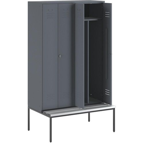 4250618232225 - Schwarz-Weiß-Spind Berlin 2 mit Sitzbank 2 Abteile blaugrau B 1200 mm untergebaut Kunststoff Wolf 4250618232225 - Schwarz-Weiß-Spind Berlin 2 mit Sitzbank 2 Abteile blaugrau B 1200 mm untergebaut Kunststoff Wolf