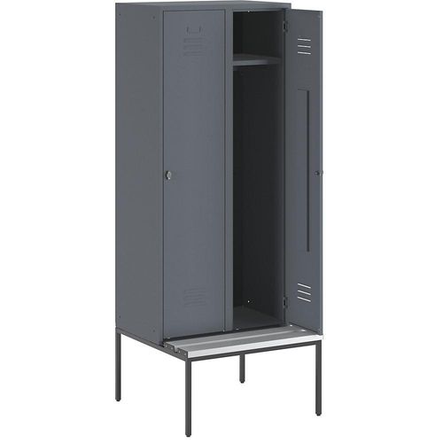 4250618232119 - Kleiderspind mit untergebauter Bank Vollwand-Türen Abteilbreite 400 mm 2 Abteile blaugrau 4250618232119 - Kleiderspind mit untergebauter Bank Vollwand-Türen Abteilbreite 400 mm 2 Abteile blaugrau
