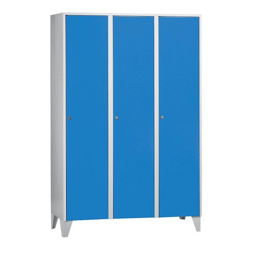 4250618208374 - Garderobenschrank mit Füßen HxBxT 1850 x 1200 x 500 mm 3 Abteile lichtblau