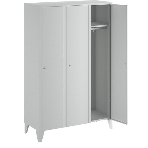 4250618208473 - Garderobenschrank mit Füßen HxBxT 1850 x 1200 x 500 mm 3 Abteile lichtgrau 4250618208473 - Garderobenschrank mit Füßen HxBxT 1850 x 1200 x 500 mm 3 Abteile lichtgrau