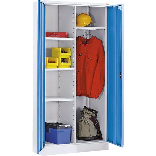 4061753006318 - eurokraft basic Stahlschrank mit Sockel 1 Garderobenleiste 3 Fachböden lichtgrau   lichtblau